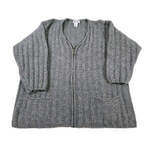 Vtg SKYR 100% Shetland Wool Full Zip Sweater Cardigan Plus Sz 3X Minimalist Gray